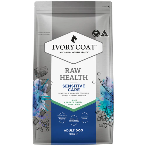 Ivory Coat DOG 狗糧+生羊肺凍乾 Raw Health Lamb + Freeze Dried Raw Lamb 敏感與皮膚護理羊肉 成犬配方 Sensitive Care Adult Dog 10kg (訂貨需時3-5天) (ICS-261275)
